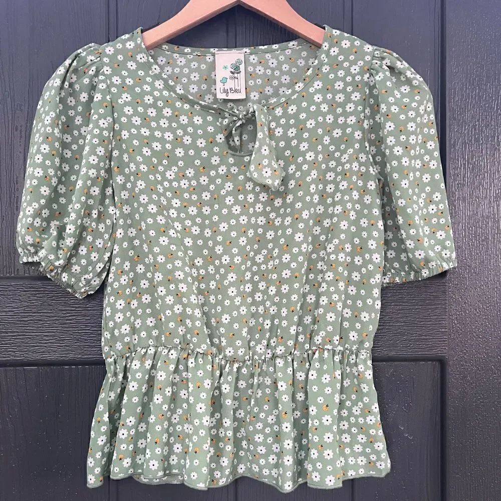 Lily Bleu Green Floral Girl blouse size 12